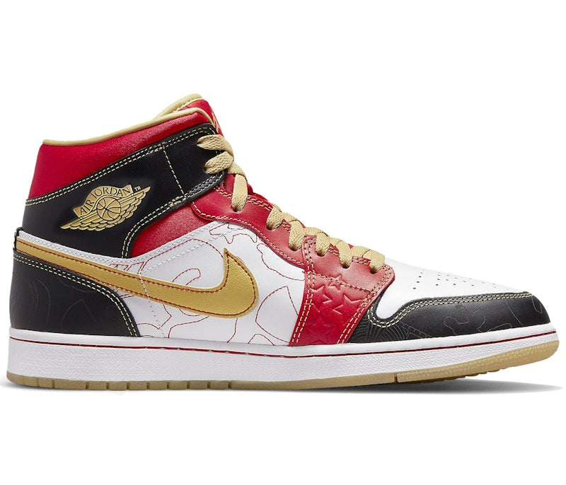 Jordan 1 Mid XQ White Black Sport Red