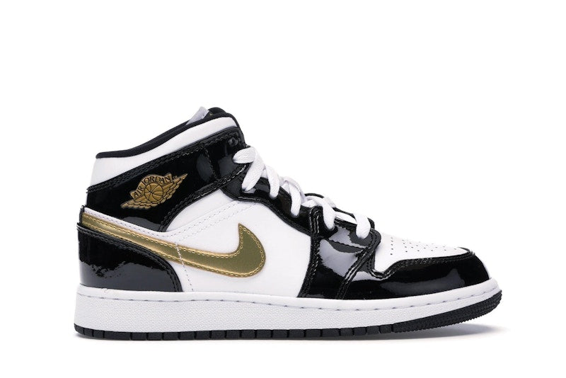 Jordan 1 Mid Patent Black White Gold Men's - 852542-007