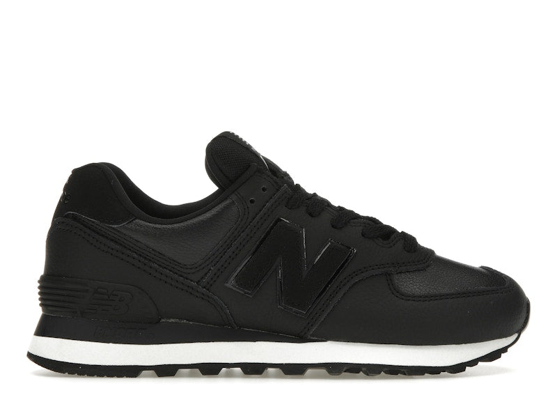 New Balance 574 Black Leather White Midsole (Women's)
