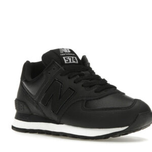 New Balance 574 Black Leather White Midsole (Women's) - Image 6