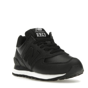 New Balance 574 Black Leather White Midsole (Women's) - Image 7
